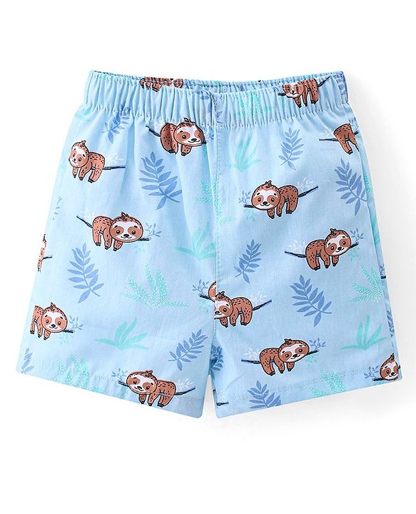 Babyhug Poplin Woven Boat & Sloth Print Boxers Pack of 3 - Multicolour