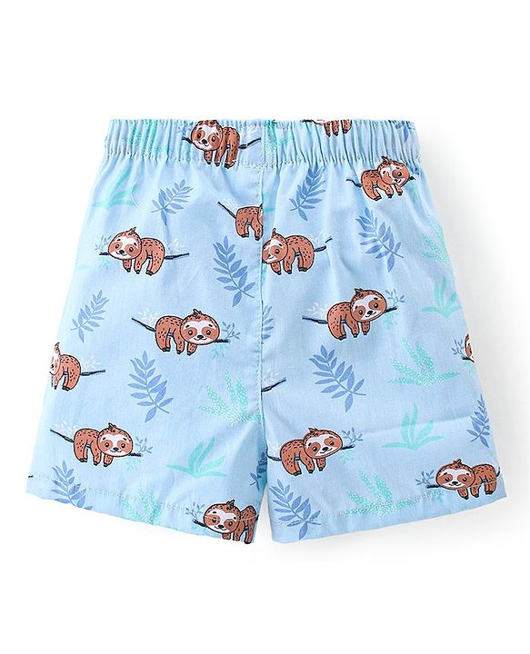 Babyhug Poplin Woven Boat & Sloth Print Boxers Pack of 3 - Multicolour