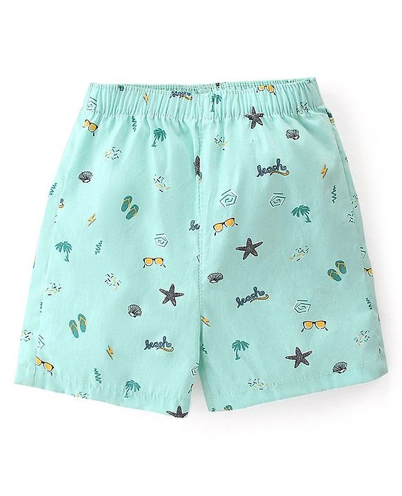 Babyhug Poplin Woven Boxers With Dino & Space Theme Print Pack Of 3 - Blue & Green