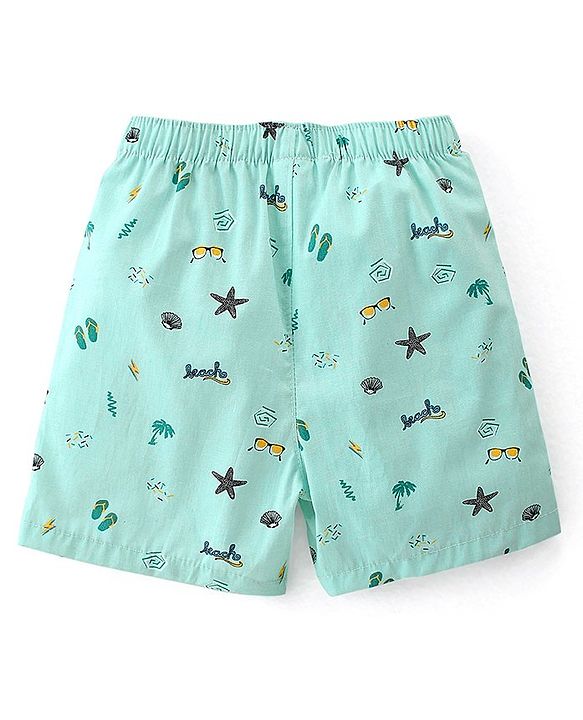 Babyhug Poplin Woven Boxers With Dino & Space Theme Print Pack Of 3 - Blue & Green