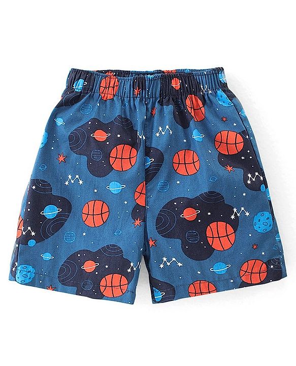 Babyhug Poplin Woven Boxers With Dino & Space Theme Print Pack Of 3 - Blue & Green