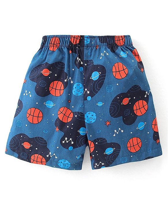 Babyhug Poplin Woven Boxers With Dino & Space Theme Print Pack Of 3 - Blue & Green