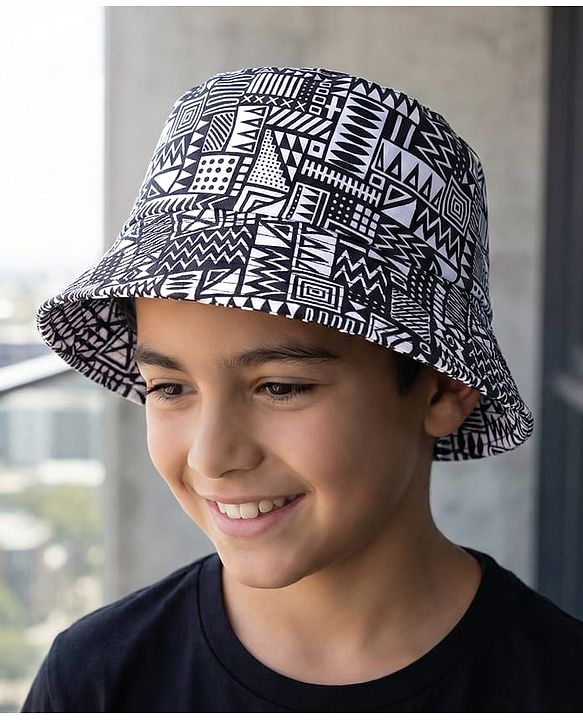 Pine Kids Bucket Hat with African Print - Black