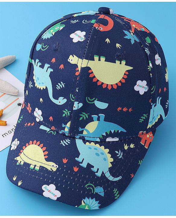 Babyhug Baseball Cap with Dino Print - Dark Blue