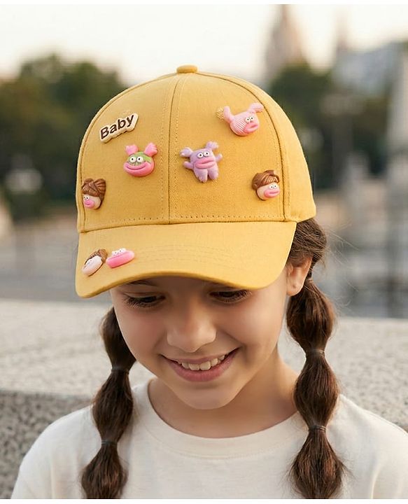 Pine Kids Baseball Cap with Animal Applique - Yellow