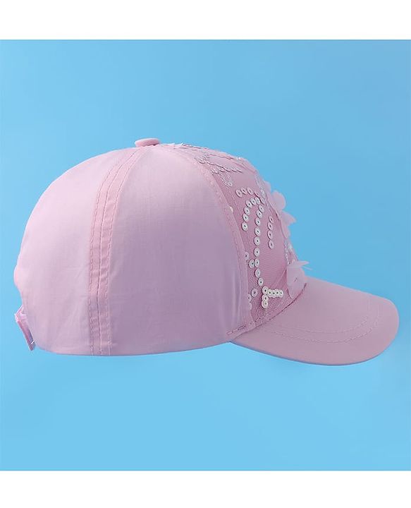 Pine Kids Baseball Cap with Floral & Sequined Detailing - Pink