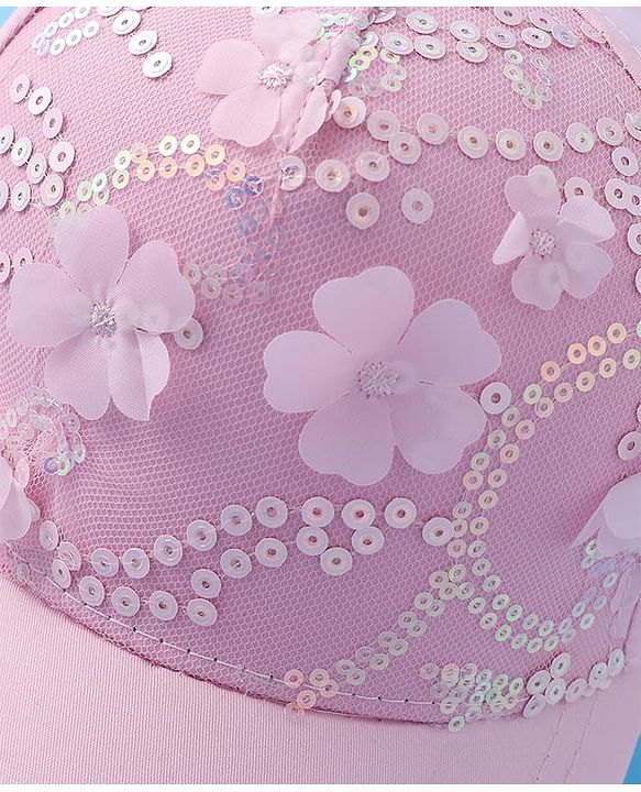 Pine Kids Baseball Cap with Floral & Sequined Detailing - Pink