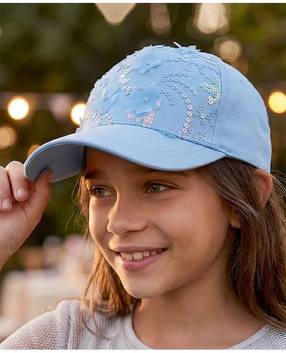 Pine Kids Baseball Cap with Floral & Sequined Detailing - Blue