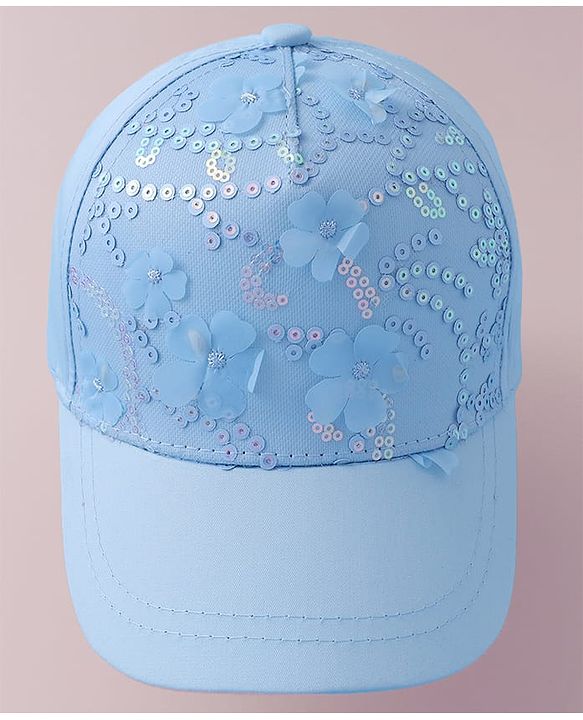 Pine Kids Baseball Cap with Floral & Sequined Detailing - Blue