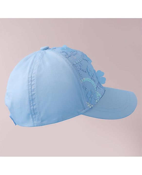 Pine Kids Baseball Cap with Floral & Sequined Detailing - Blue