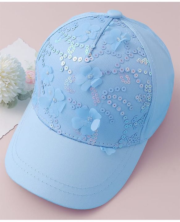 Pine Kids Baseball Cap with Floral & Sequined Detailing - Blue