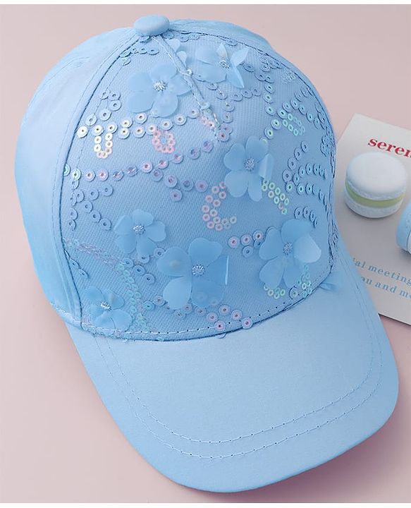 Pine Kids Baseball Cap with Floral & Sequined Detailing - Blue