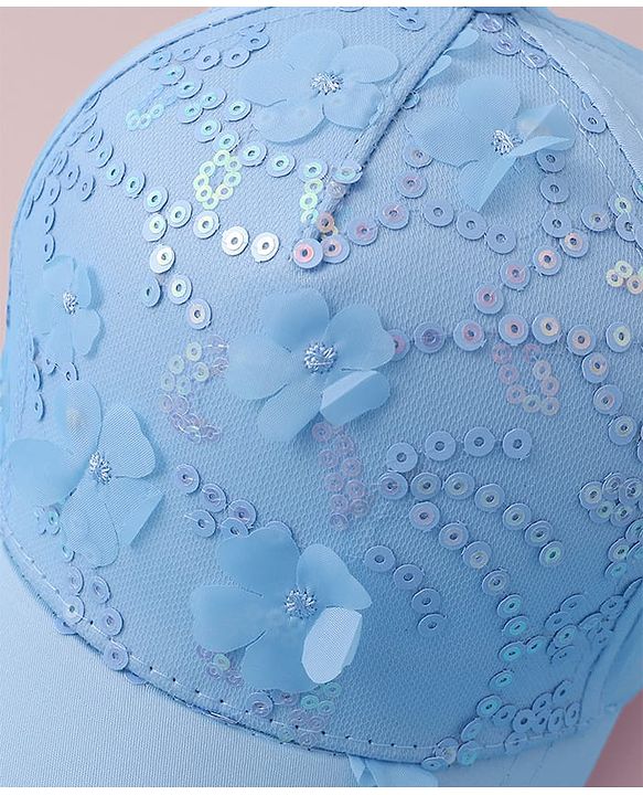 Pine Kids Baseball Cap with Floral & Sequined Detailing - Blue