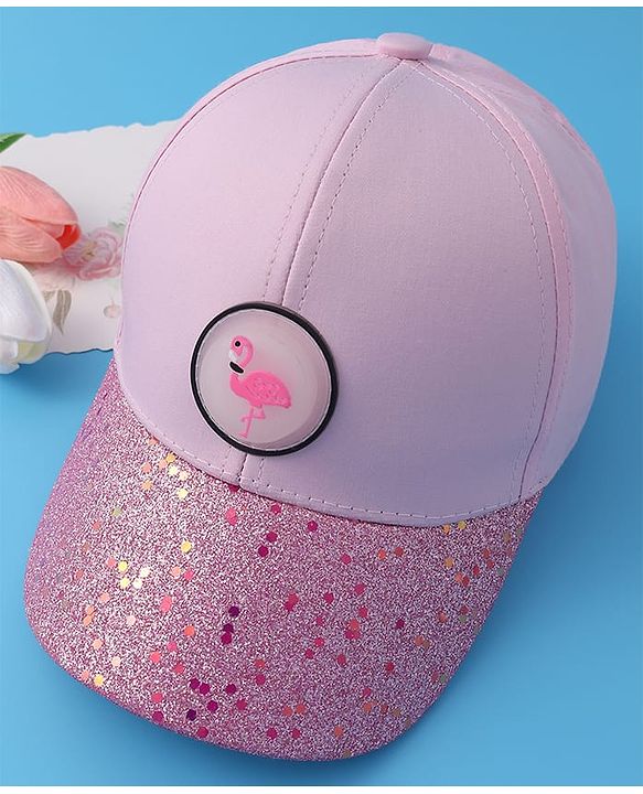 Pine Kids Baseball Shimmered Cap with Flamingo Applique - Pink