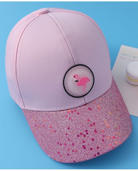 Pine Kids Baseball Shimmered Cap with Flamingo Applique - Pink