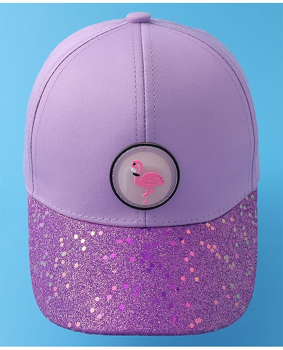 Pine Kids Baseball Shimmered Cap with Flamingo Applique - Purple
