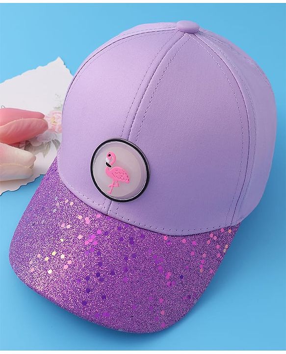 Pine Kids Baseball Shimmered Cap with Flamingo Applique - Purple