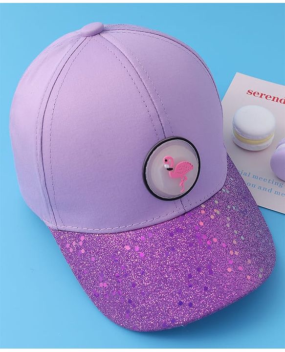 Pine Kids Baseball Shimmered Cap with Flamingo Applique - Purple