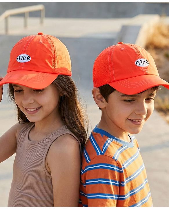 Pine Kids Baseball Cap with Text Print - Orange
