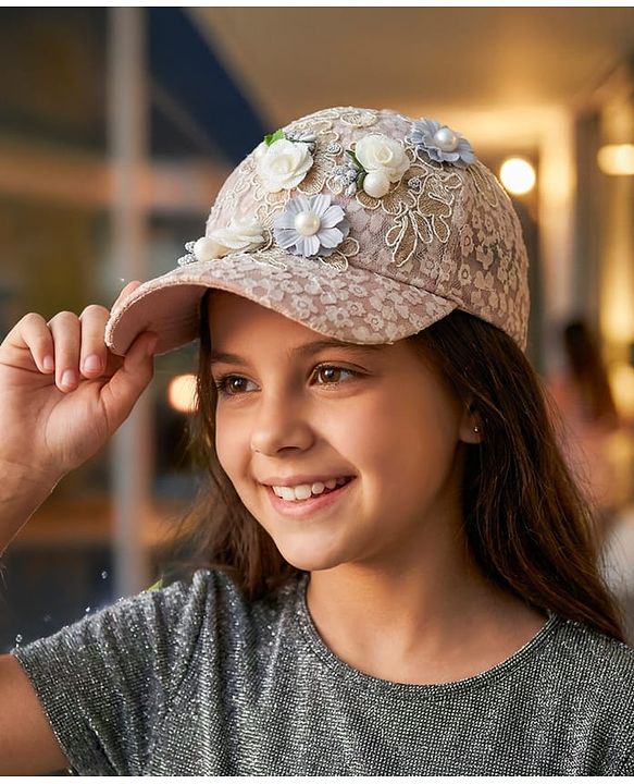 Pine Kids Baseball Cap with Floral Appilique - Beige