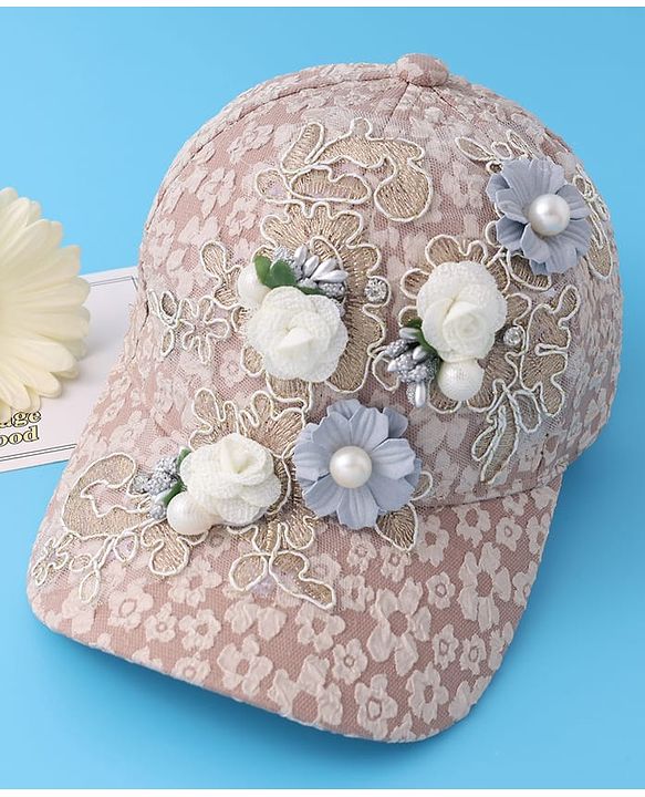 Pine Kids Baseball Cap with Floral Appilique - Beige