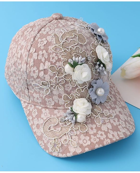 Pine Kids Baseball Cap with Floral Appilique - Beige