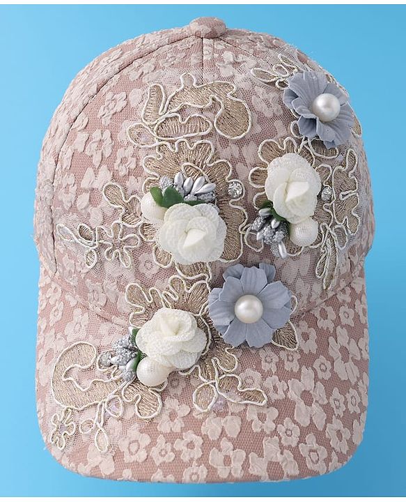 Pine Kids Baseball Cap with Floral Appilique - Beige