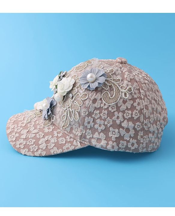 Pine Kids Baseball Cap with Floral Appilique - Beige