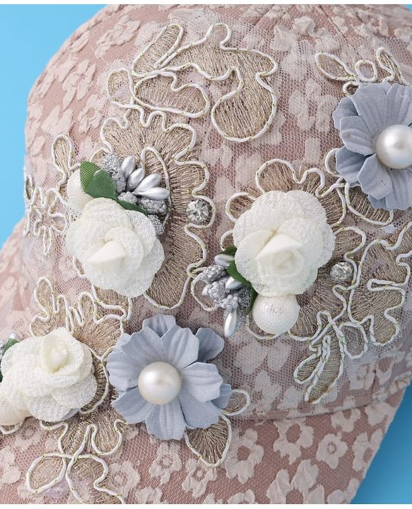 Pine Kids Baseball Cap with Floral Appilique - Beige