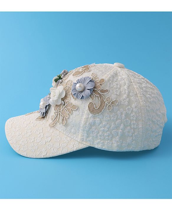 Pine Kids Baseball Cap with Floral Appilique - White