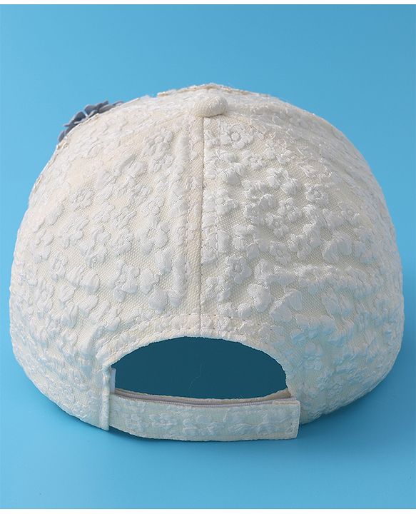 Pine Kids Baseball Cap with Floral Appilique - White