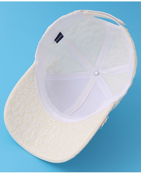 Pine Kids Baseball Cap with Floral Appilique - White