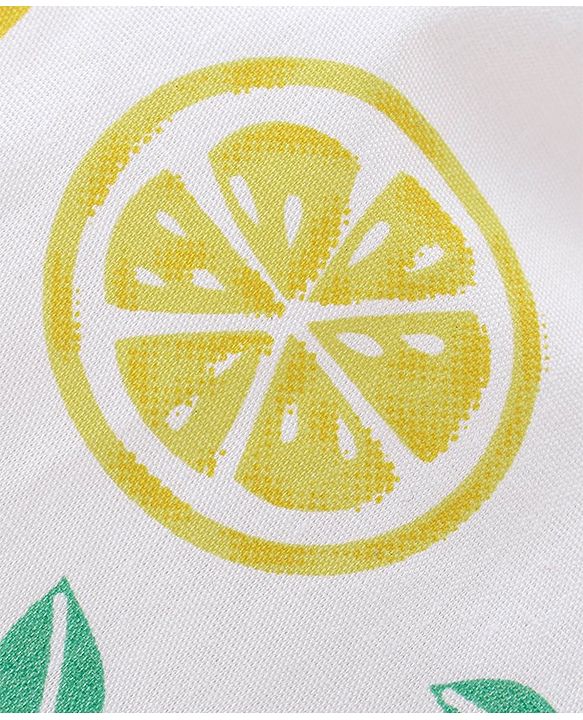 Babyhug Woven Half Sleeves Night Suit With Lemon Print - White & Yellow