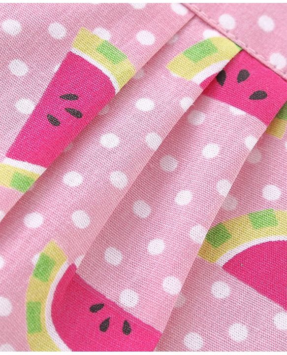 Babyhug Poplin Woven Half Sleeves Night Suit Polka Dot & Watermelon Print - Pink