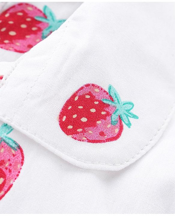 Babyhug Poplin Woven Half Sleeves Night Suit Strawberry Print - White