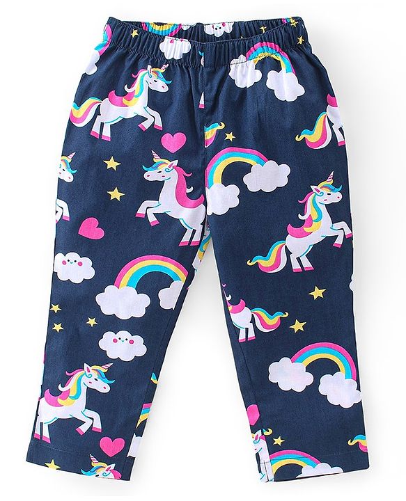 Babyhug Cotton Knit Single Jersey Half Sleeves Night Suit With Unicorn Print - Navy Blue