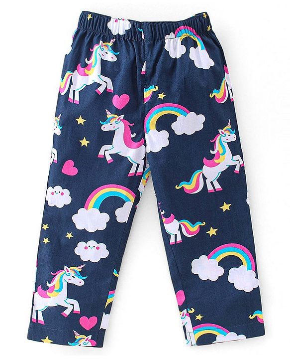 Babyhug Cotton Knit Single Jersey Half Sleeves Night Suit With Unicorn Print - Navy Blue