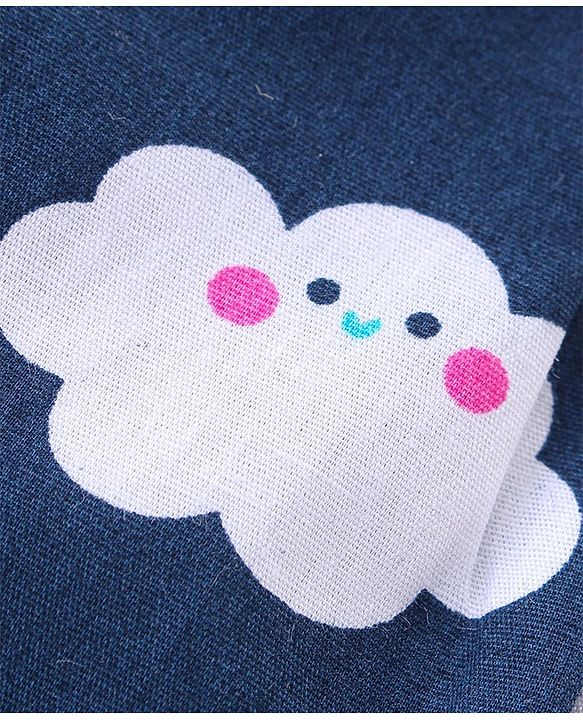 Babyhug Cotton Knit Single Jersey Half Sleeves Night Suit With Unicorn Print - Navy Blue