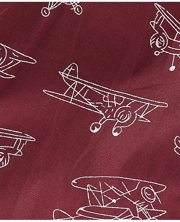 Babyhug Poplin Woven Half Sleeves Night Suit Airplane Print - Maroon