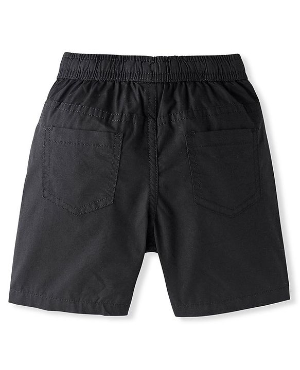 Babyhug Cotton Woven Above Knee Length Bermuda With Solid Colour - Black