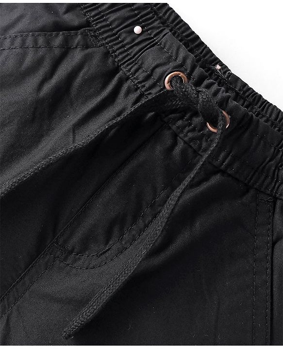 Babyhug Cotton Woven Above Knee Length Bermuda With Solid Colour - Black