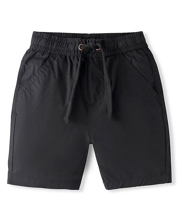 Babyhug Cotton Woven Above Knee Length Bermuda With Solid Colour - Black