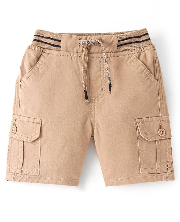 Babyhug Cotton Spandex Twill Above Knee Length Solid Color  Bermuda - Beige