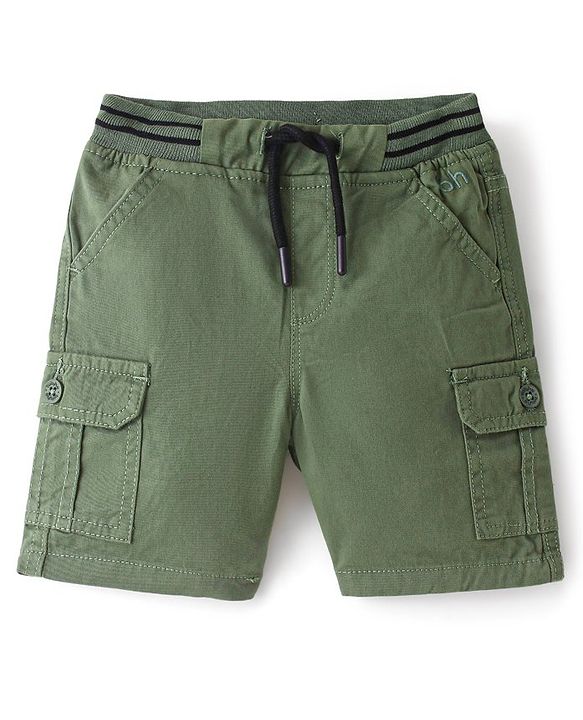 Babyhug Cotton Spandex Twill Above Knee Length Solid Color Bermuda - Olive