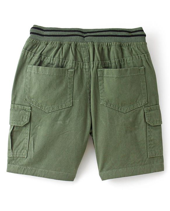 Babyhug Cotton Spandex Twill Above Knee Length Solid Color Bermuda - Olive
