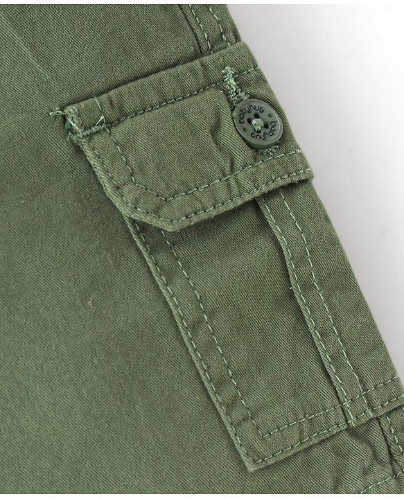 Babyhug Cotton Spandex Twill Above Knee Length Solid Color Bermuda - Olive