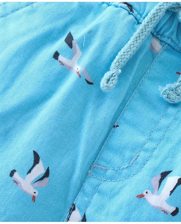 Babyhug Cotton Lycra With Stretch Woven Full Length Trousers With Bird Print - Blue