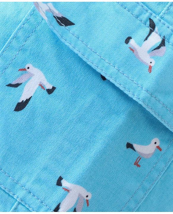 Babyhug Cotton Lycra With Stretch Woven Full Length Trousers With Bird Print - Blue
