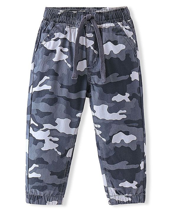 Babyhug Cotton Woven Full Length Trousers with Stretch Camouflage Print -Grey