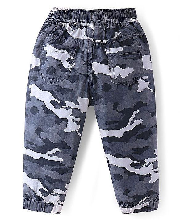 Babyhug Cotton Woven Full Length Trousers with Stretch Camouflage Print -Grey